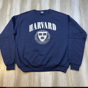 VINTAGE Champion Harvard Sweater Mens 2XL Blue White Crew USA Made 90's Rare
